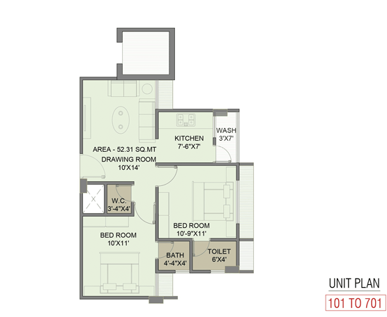 2BHK Plan by Mominsara Developers